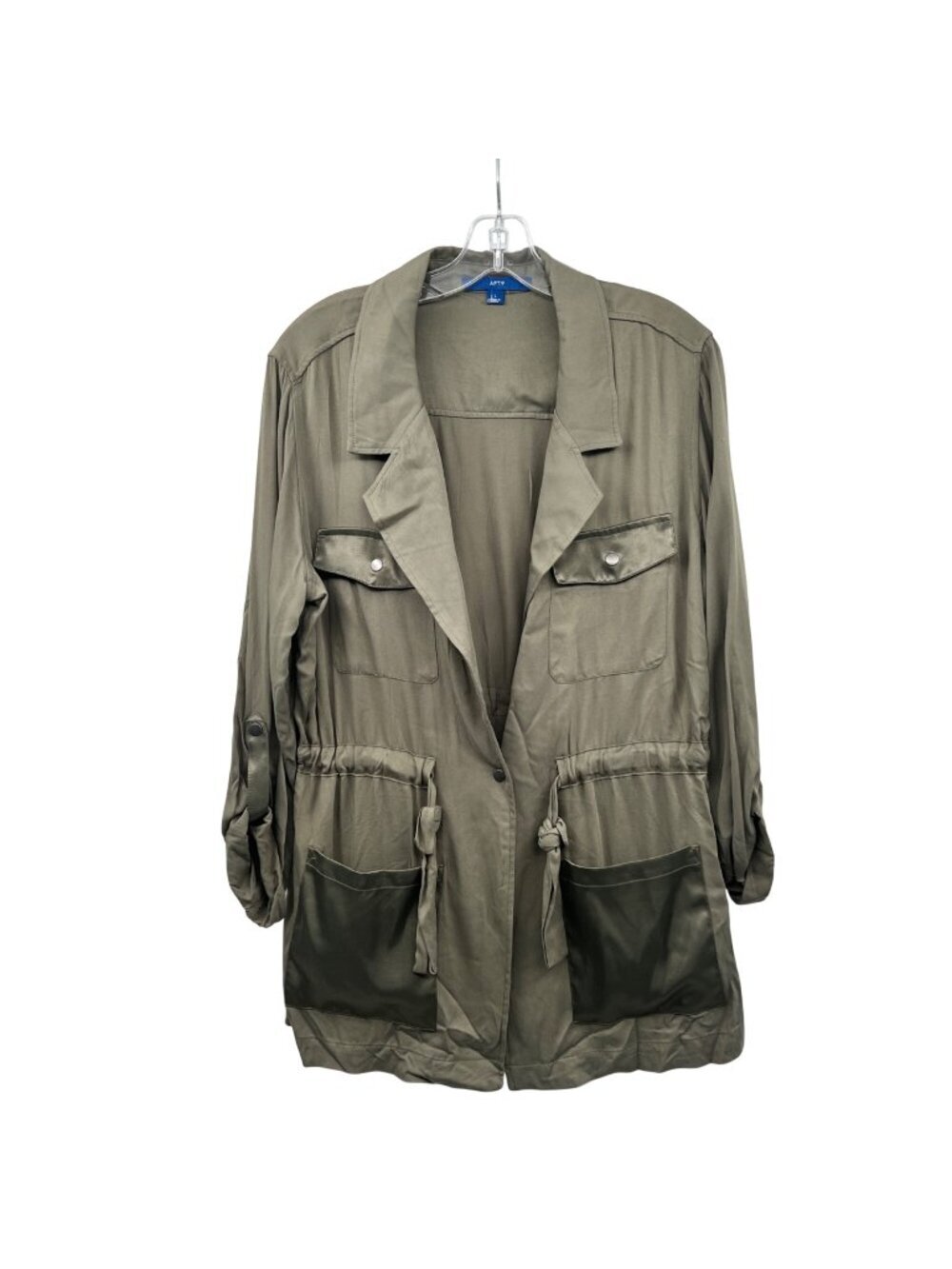 Apt.9 Womens Utility Jacket Lightweight One Button Cinched Waist Olive Green L
